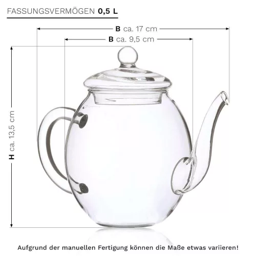 Set ceai infloritor Creano ErbluhTee, ceai negru, ceainic sticla 500 ml, 6 bile