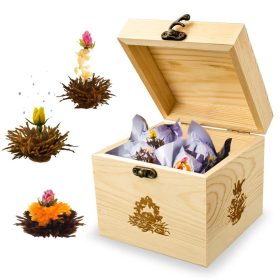   Set cadou ceai infloritor Creano ErbluhTee, 6 sfere, cutie decor din lemn, ceai negru