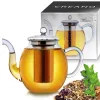 Ceainic din sticla Creano, 1 L, 3 piese, cu infuzor din inox, capac, anti-picurare