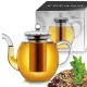 Ceainic din sticla Creano, 1 L, 3 piese, cu infuzor din inox, capac, anti-picurare