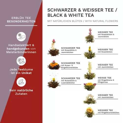 Set cadou Creano ErbluhTee in cutie de lemn cu inchidere magnetica, 12 bile ceai infloritor, 9 varietati