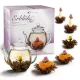 Set cadou Creano ErbluhTee Mix, ceainic din sticla 500 ml si 6 bile ceai infloritor negru, 3 varietati