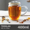 Pahar pentru ceai Creano All-in-One, 400 ml, cu infuzor din inox si capac din sticla