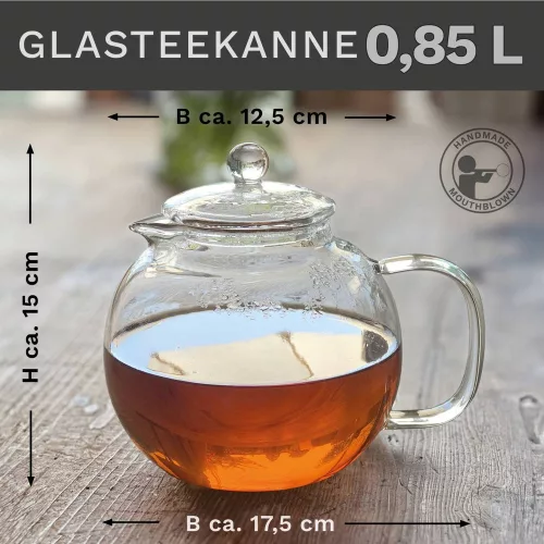 Ceainic din sticla Creano All-in-One, 0,85 L, cu infuzor din inox si capac, anti-picurare