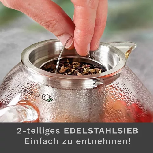 Ceainic din sticla Creano All-in-One, 1,3 L, cu infuzor din inox si capac, anti-picurare