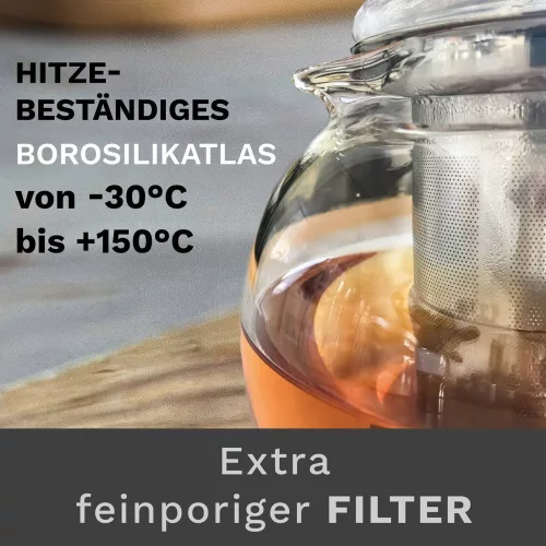 Ceainic din sticla Creano All-in-One, 1,7 L, cu infuzor din inox si capac, anti-picurare