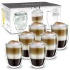 Set 6 pahare termice XXL Creano, 400 ml, sticla borosilicata, perete dublu, pentru latte