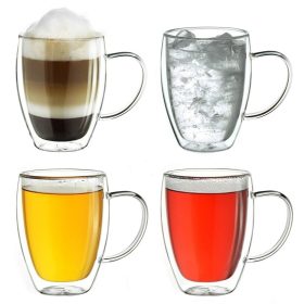   Set 4 cani termice Creano cu maner, 250 ml, sticla borosilicata, perete dublu