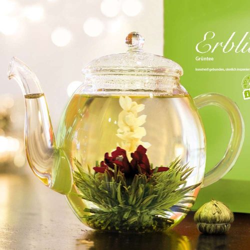 Set cadou ceai infloritor Creano ErbluhTeelini, 12 bile, 4 sortimente, ceai verde, cutie din lemn