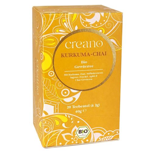 Ceai Bio Creano Chai cu Curcuma, 20 plicuri, condimentat, cu ghimbir, aroma calda