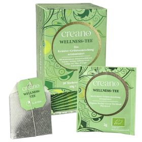   Ceai bio Creano Wellness Tea, ceai verde cu plante, aroma grapefruit, set 20 plicuri