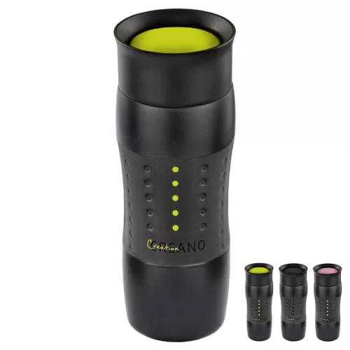 Cana termos Creano Design Travel Mug, 420 ml, inox, etansa, deschidere 360, verde