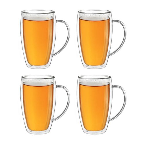 Set 4 cani termice Creano DG-SHH, 250 ml, sticla borosilicata, perete dublu, cu maner