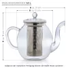Ceainic din sticla Creano, 1 L, cu infuzor din inox, capac si 2 flori de ceai