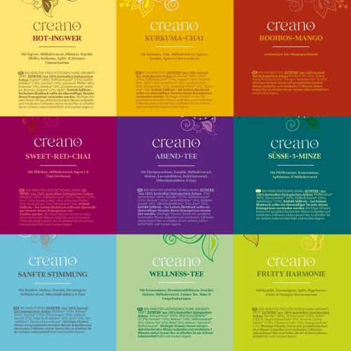 Set cadou ceai bio Creano Organic Herbal Tea, 27 plicuri piramida, 9 sortimente