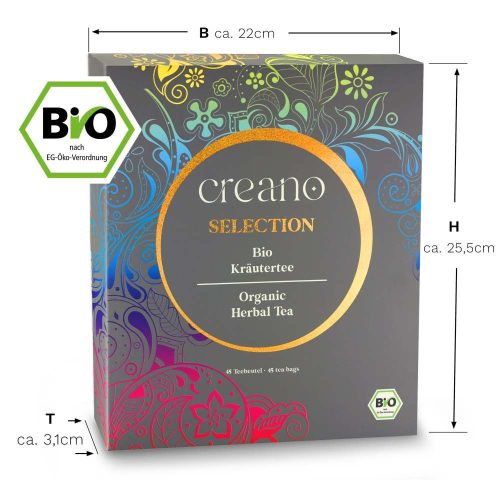 Set Cadou Ceai Bio Creano, 45 plicuri, 9 sortimente, 90 g, plante, fructe, condimente