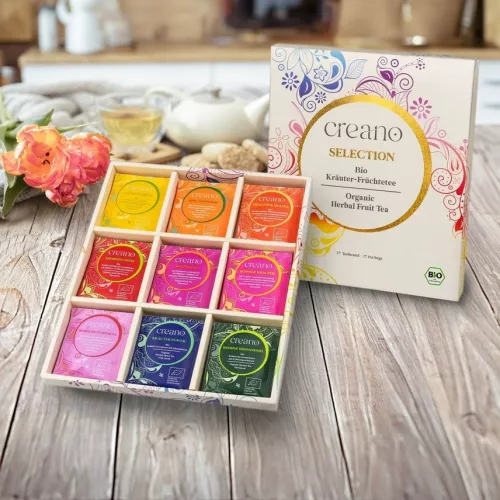 Set cadou ceai de fructe si plante Creano, 27 plicuri (9 varietati), 54 g, fara cofeina