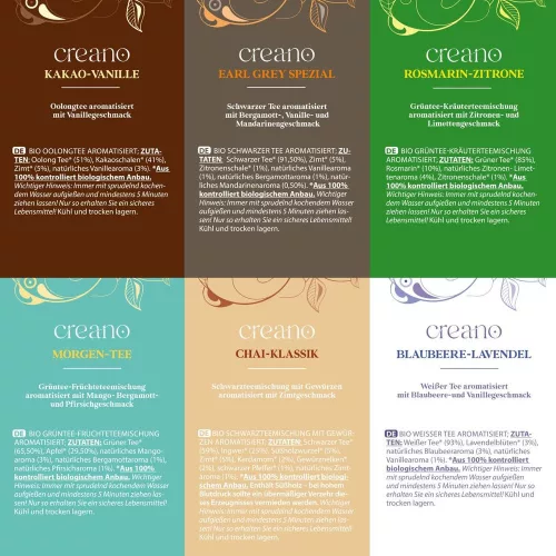 Set cadou ceai mixt Creano Tea Blend Selection, 24 plicuri cu 6 varietati, 48 g