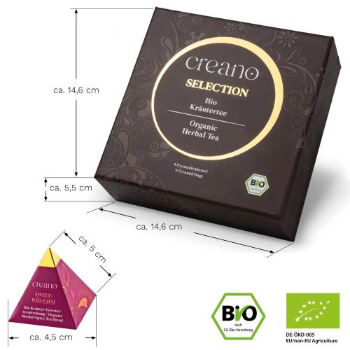 Set Cadou Ceai Bio Creano, 9 plicuri piramida, 9 sortimente, ceai de plante, 22,5 g