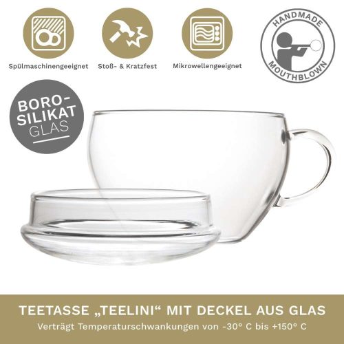 Ceasca pentru ceai Creano Teelini, 200 ml, sticla borosilicata, cu maner
