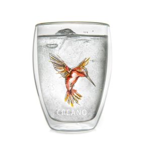   Pahar termic Creano Hummi, 250 ml, sticla borosilicata, perete dublu, decor colibri rosu
