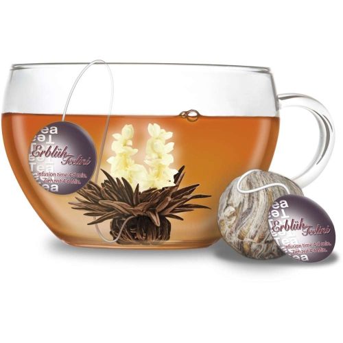 Pachet mare ceai infloritor Creano ErbluhTeelini, 36 bile, 4 sortimente, ceai negru, aroma bergamota, iasomie, cirese, caramel