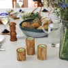 Set 3 suporturi pentru lumanari tip pastila din lemn de maslin, 6/8/10 cm, diametru 5.5 cm