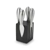 Bloc cutite branza Rominox Novo, 4 piese, suport magnetic, lemn negru, 6 x 6 x 8,5 cm