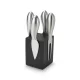 Bloc cutite branza Rominox Novo, 4 piese, suport magnetic, lemn negru, 6 x 6 x 8,5 cm