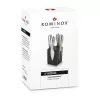 Bloc cutite branza Rominox Novo, 4 piese, suport magnetic, lemn negru, 6 x 6 x 8,5 cm