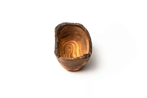 Bol rustic oval din lemn de maslin, 12-14 cm, pentru gustari si servire