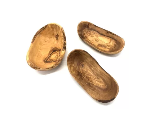 Bol rustic oval din lemn de maslin, 14-16 cm, pentru gustari si servire