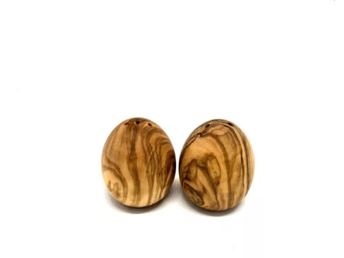 Set 2 solnite pentru sare si piper din lemn de maslin, forma ou, inaltime 5.5 cm