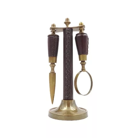 Lupă Giftdeco MIS-0742, alamă, sticlă și piele, 18 x 7,5 x 3,5 cm, stil retro, clasic Giftdeco 5902067220290 imagine 3