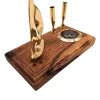 Busolă Giftdeco BCPH103, alamă și lemn, 14 x 17,5 x 9,5 cm, stil retro, nautic