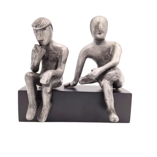 Figurină decorativa Divine Dekor, aluminiu și lemn, înălțime 18 cm, stil modern
