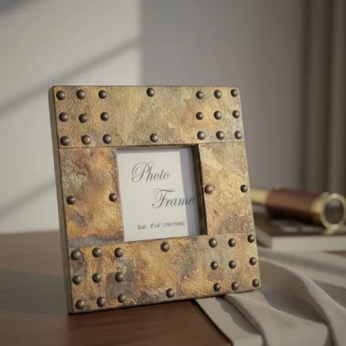 Ramă foto Giftdeco A-1106, lemn de mango și metal, fotografie 10 x 10 cm, ramă 20 x 20 cm, stil vintage imagine 3
