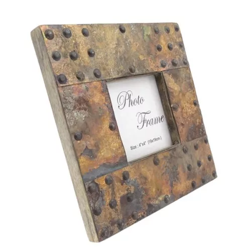Ramă foto Giftdeco A-1106, lemn de mango și metal, fotografie 10 x 10 cm, ramă 20 x 20 cm, stil vintage imagine 4