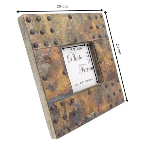 Ramă foto Giftdeco A-1106, lemn de mango și metal, fotografie 10 x 10 cm, ramă 20 x 20 cm, stil vintage imagine 5