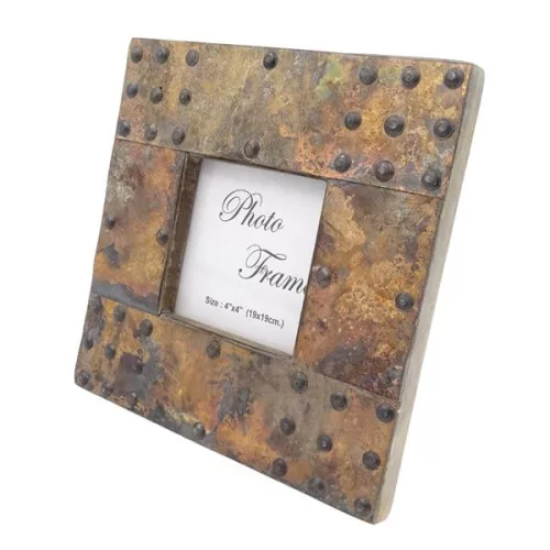 Ramă foto Giftdeco A-1106, lemn de mango și metal, fotografie 10 x 10 cm, ramă 20 x 20 cm, stil vintage imagine 8
