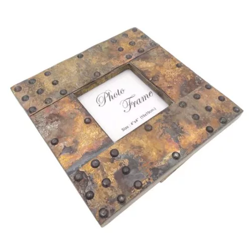 Ramă foto Giftdeco A-1106, lemn de mango și metal, fotografie 10 x 10 cm, ramă 20 x 20 cm, stil vintage imagine 10
