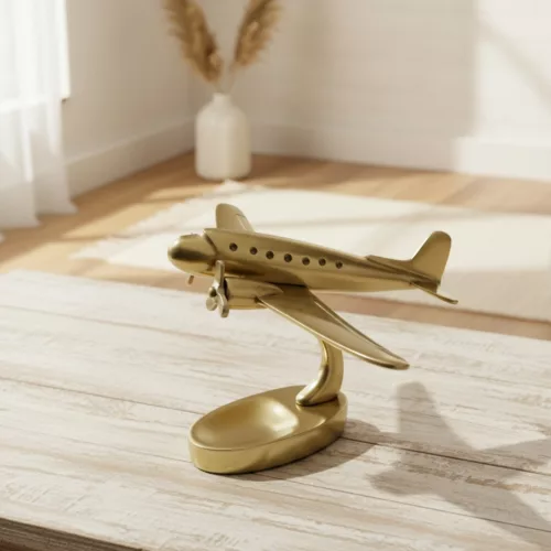 Avion decorativ din aluminiu auriu