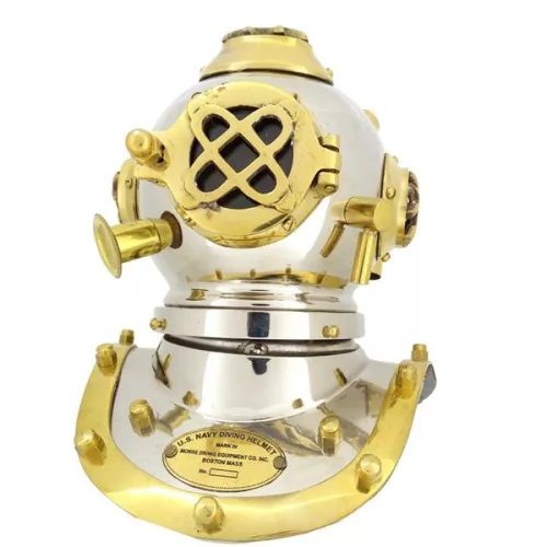 Cască de scafandru decorativa Giftdeco DH93, alamă, 20cm x 18cm x 20cm, stil nautic
