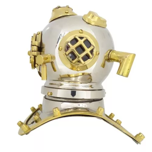 Cască de scafandru decorativa Giftdeco DH93, alamă, 20cm x 18cm x 20cm, stil nautic