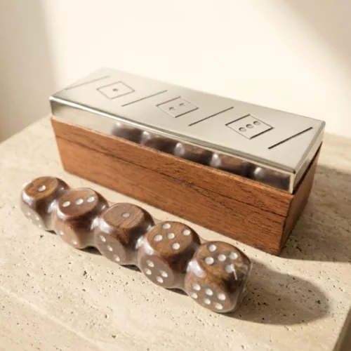 Joc cu zaruri Giftdeco G1117, metal și lemn, 12,5 x 4,5 x 4,5 cm, stil minimalist Giftdeco 5902067223697 imagine 3