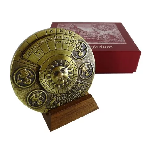 Calendar perpetuu Giftdeco H27 din alama si lemn, diametru 9 cm