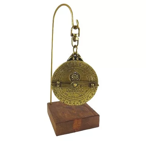 Astrolab decorativ Hemisferium H81, alamă și lemn, înălțime 13 cm