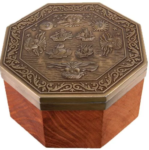 Busola Cardan Giftdeco H43 din alama si lemn, forma octogonala