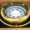 Busola de navigatie Giftdeco NC1614 din alama, cu cutie din lemn