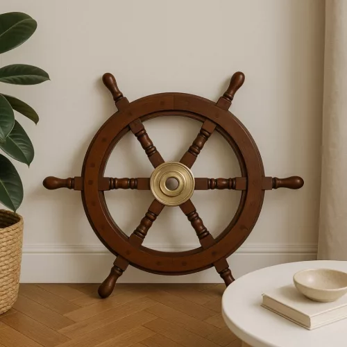 Timonă decorativa Giftdeco NC1402A, alamă și lemn, diametru 45 cm, stil retro, nautic Giftdeco 5902067225806 imagine 3